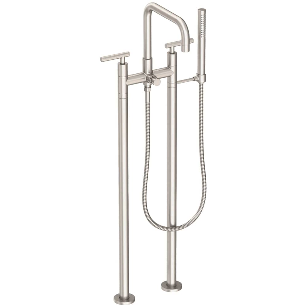 East Square Floor Mounted Tub Filler with Lever Handles and Built-In Diverter - Includes Hand Shower