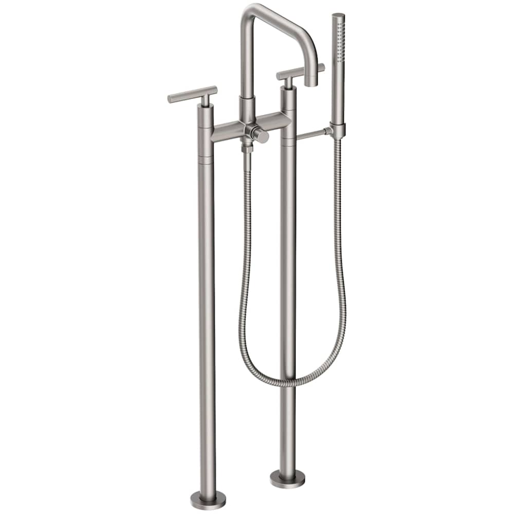 East Square Floor Mounted Tub Filler with Lever Handles and Built-In Diverter - Includes Hand Shower