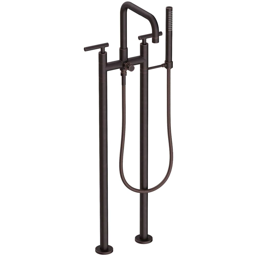 East Square Floor Mounted Tub Filler with Lever Handles and Built-In Diverter - Includes Hand Shower