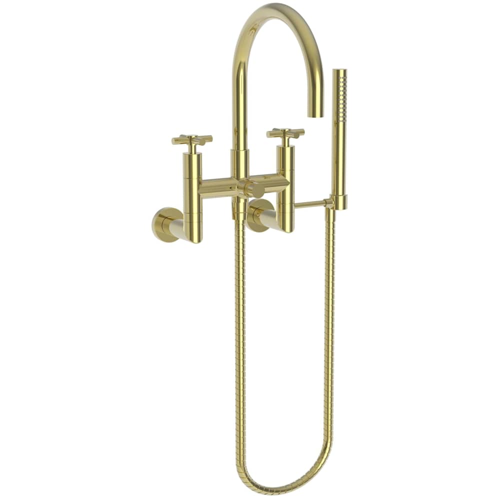 East Linear Wall Mounted Tub Filler with Cross Handles and Built-In Diverter - Includes Hand Shower