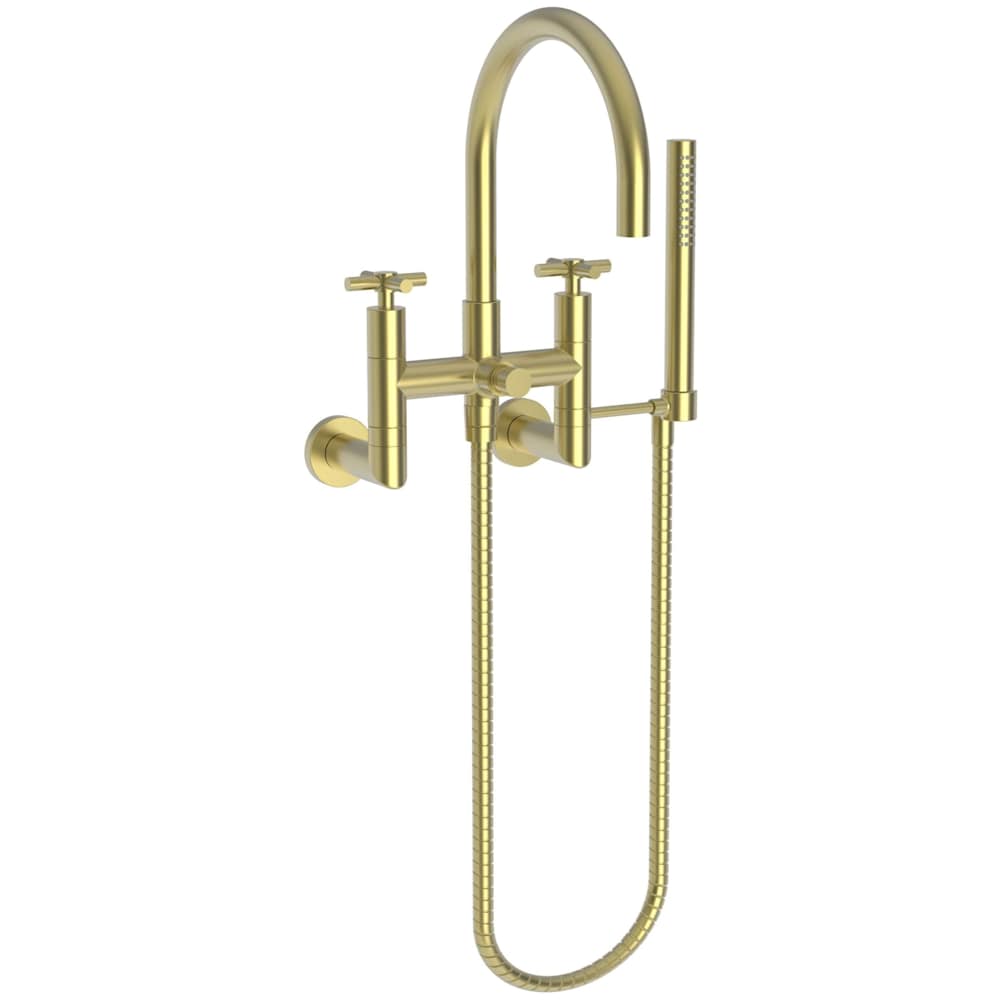 East Linear Wall Mounted Tub Filler with Cross Handles and Built-In Diverter - Includes Hand Shower