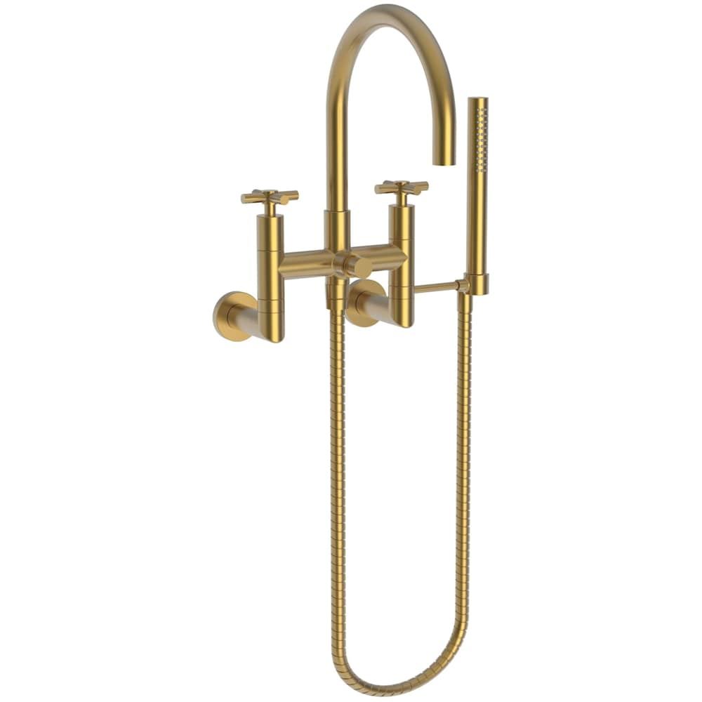 East Linear Wall Mounted Tub Filler with Cross Handles and Built-In Diverter - Includes Hand Shower