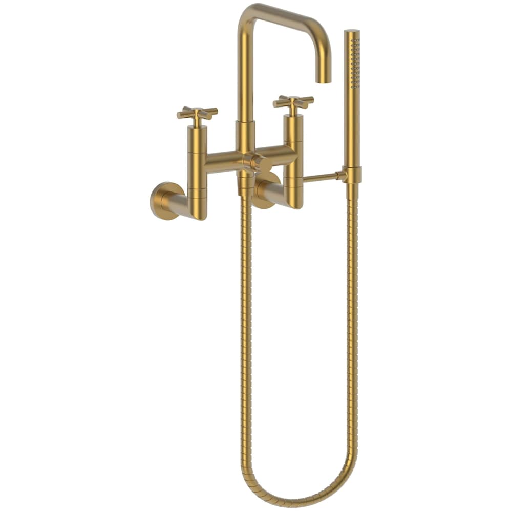 East Square Wall Mounted Tub Filler with Cross Handles and Built-In Diverter - Includes Hand Shower