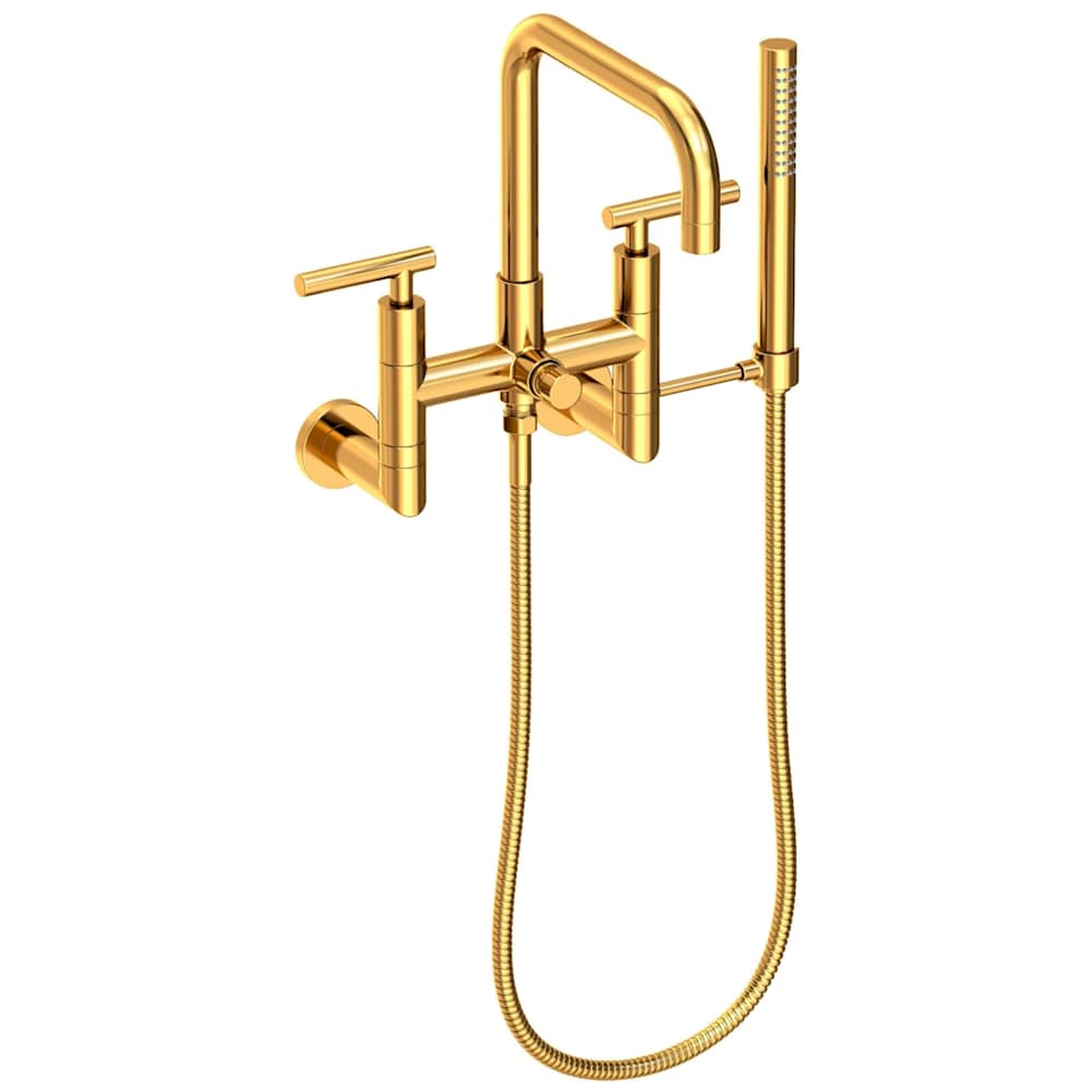 East Square Wall Mounted Tub Filler with Lever Handles and Built-In Diverter - Includes Hand Shower