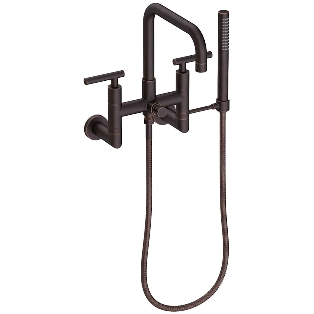 East Square Wall Mounted Tub Filler with Lever Handles and Built-In Diverter - Includes Hand Shower
