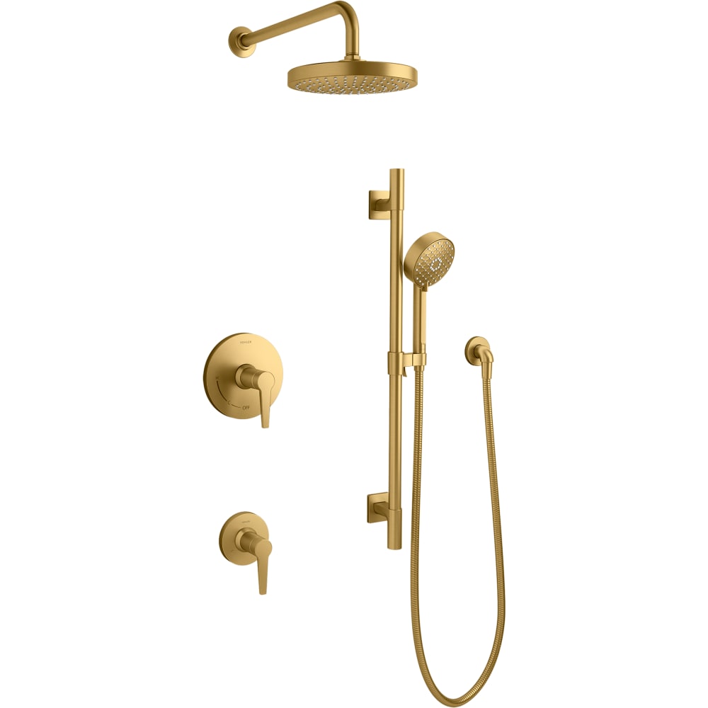 Awaken Pressure Balanced 2.5 GPM Shower System with Shower Head, Multi Function Hand Shower, Slide Bar, Wall Supply, Shower Arm, Hose, and Valve Trim