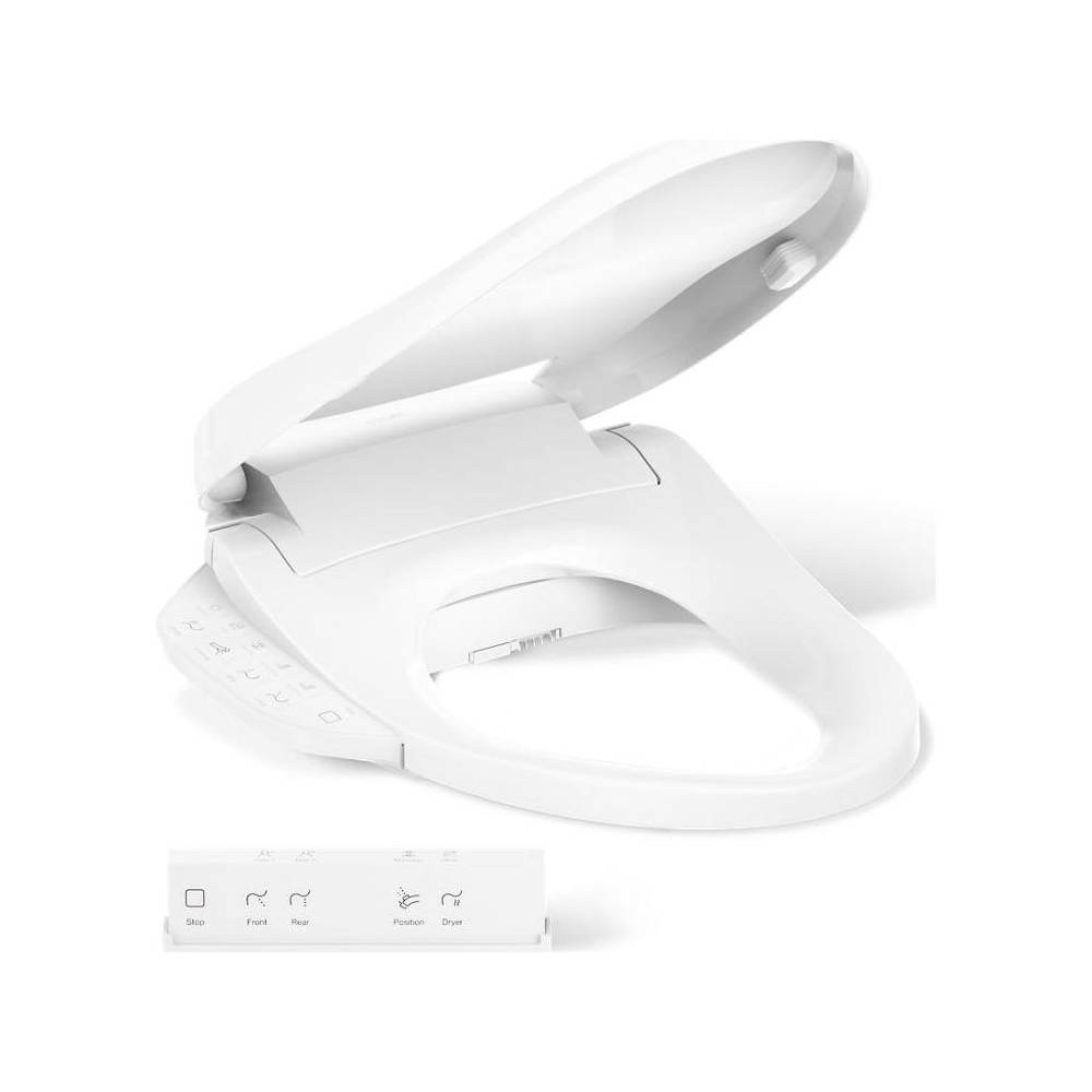 PureWash E725 Elongated Bidet Seat with Remote Control, Quiet-Close, Grip-Tight Bumpers, and Quick-Release