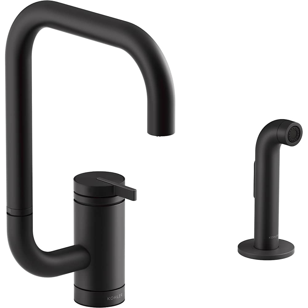 Components 1.5 GPM Single Hole Kitchen Faucet with Two Function Extended Reach Angled High-Arch Swivel Spout with SoftRinse Technology - Includes Side Spray