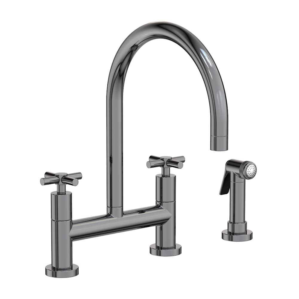 East Linear 1.8 GPM Widespread Bridge Kitchen Faucet with Cross Handles - Includes Side Spray