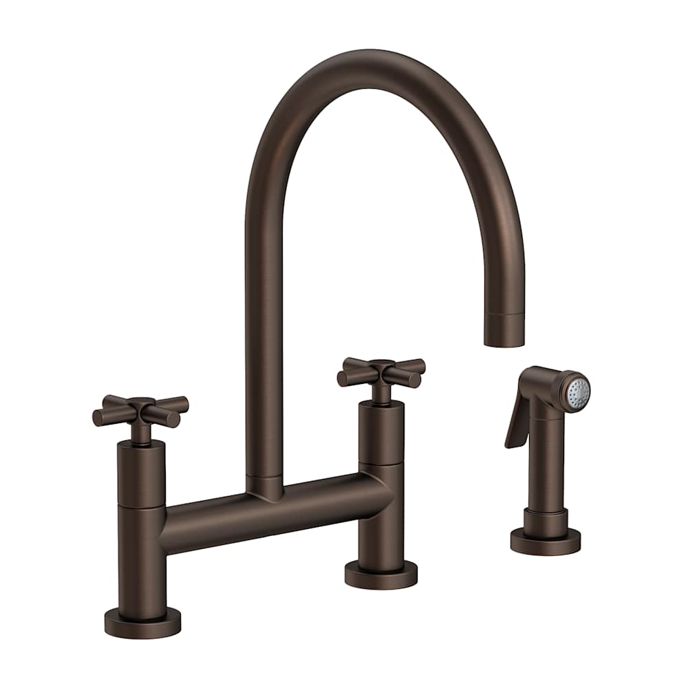 East Linear 1.8 GPM Widespread Bridge Kitchen Faucet with Cross Handles - Includes Side Spray