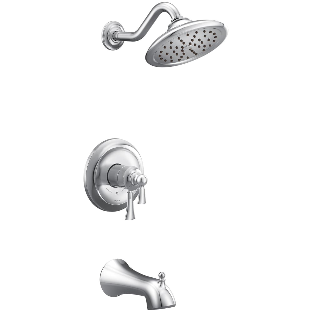 Moen Wynford Deck Mounted Roman Tub Filler Trim with Metal Lever Handles - Includes Personal Shower Brushed Nickel