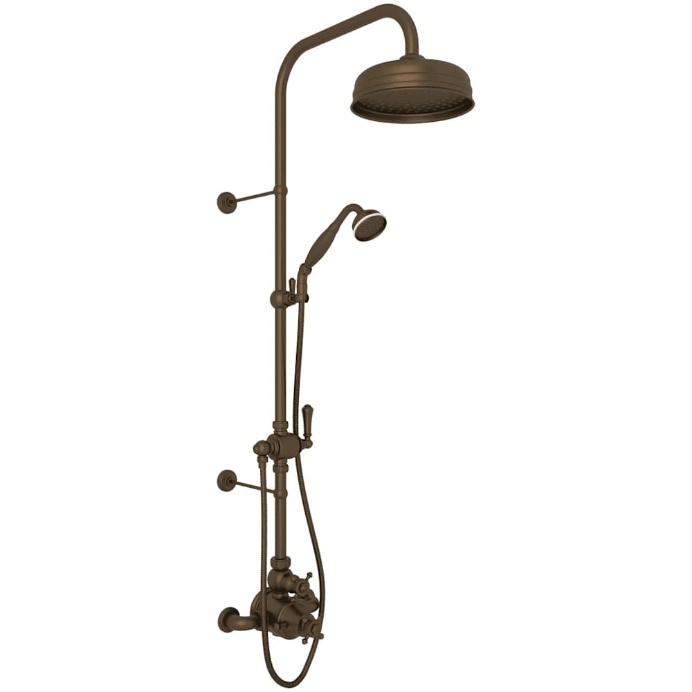 Georgian Era Exposed Thermostatic Shower System with Shower Head, Hand Shower, Slide Bar, Shower Arm, Hose, Valve Trim, and Cross Handles