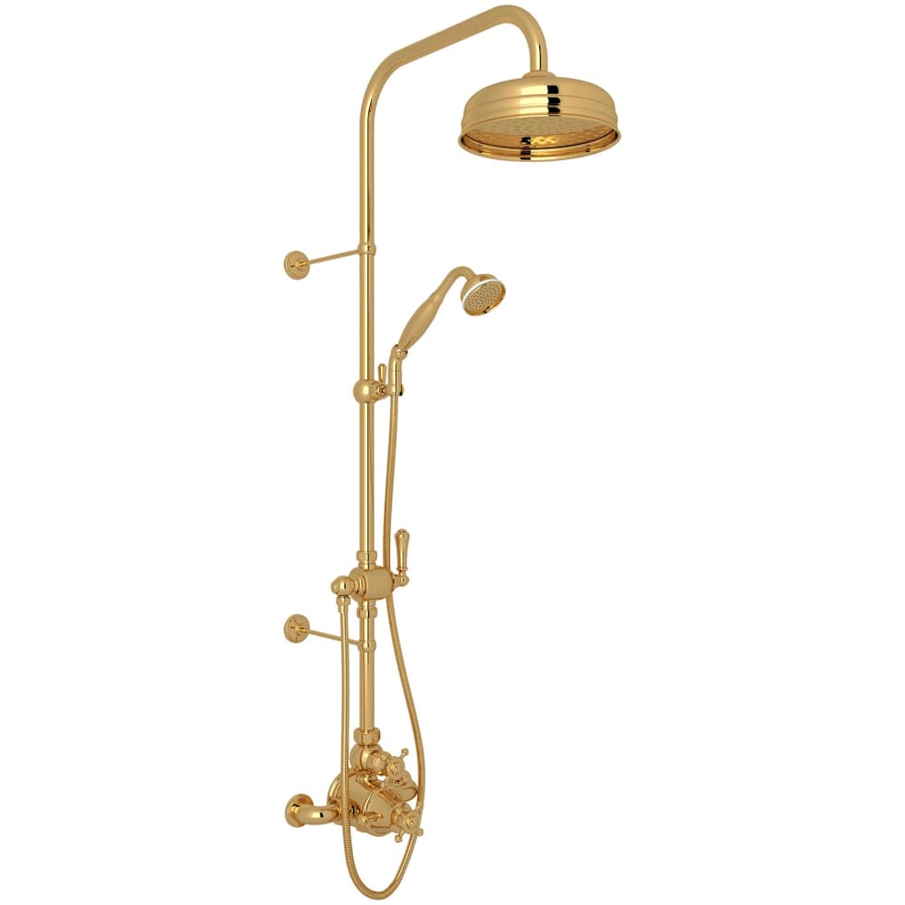 Georgian Era Exposed Thermostatic Shower System with Shower Head, Hand Shower, Slide Bar, Shower Arm, Hose, Valve Trim, and Cross Handles