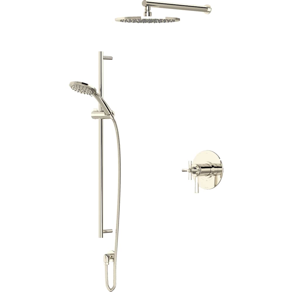 Modelle Pressure Balanced and Thermostatic Shower System with Shower Head, Hand Shower, Slide Bar, Shower Arm, Hose, and Valve Trim
