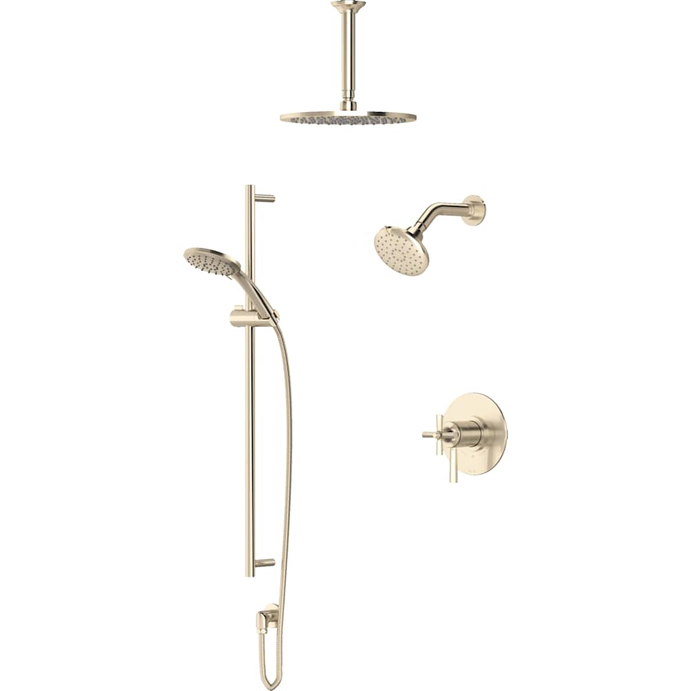 Modelle Pressure Balanced and Thermostatic Shower System with Shower Head, Hand Shower, Slide Bar, Shower Arm, Hose, and Valve Trim