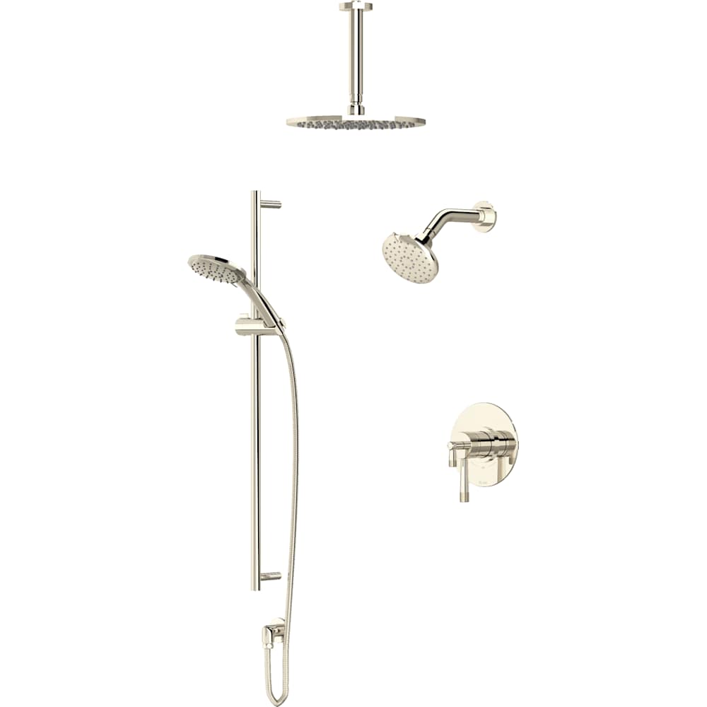 Amahle Pressure Balanced and Thermostatic Shower System with Shower Head, Hand Shower, Slide Bar, Shower Arm, Hose, and Valve Trim