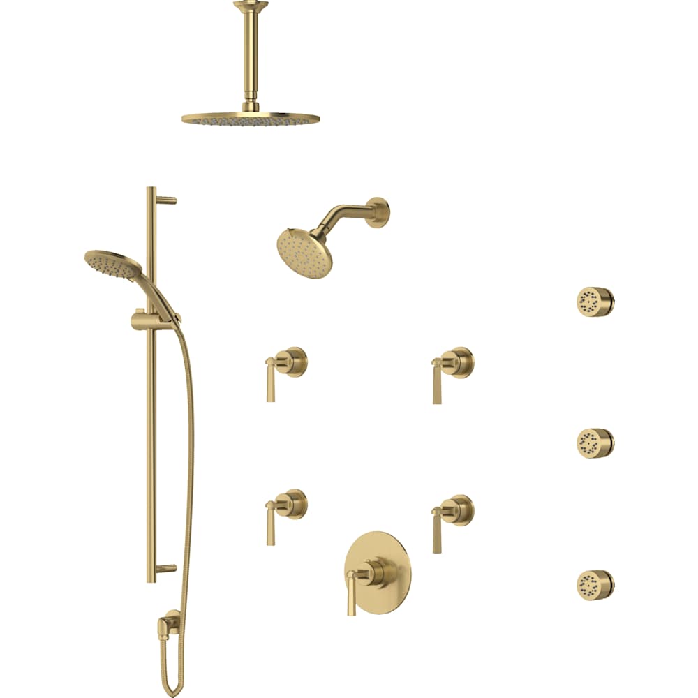 Modelle Thermostatic Shower System with Shower Head, Hand Shower, Slide Bar, Bodysprays, Shower Arm, Hose, and Valve Trim