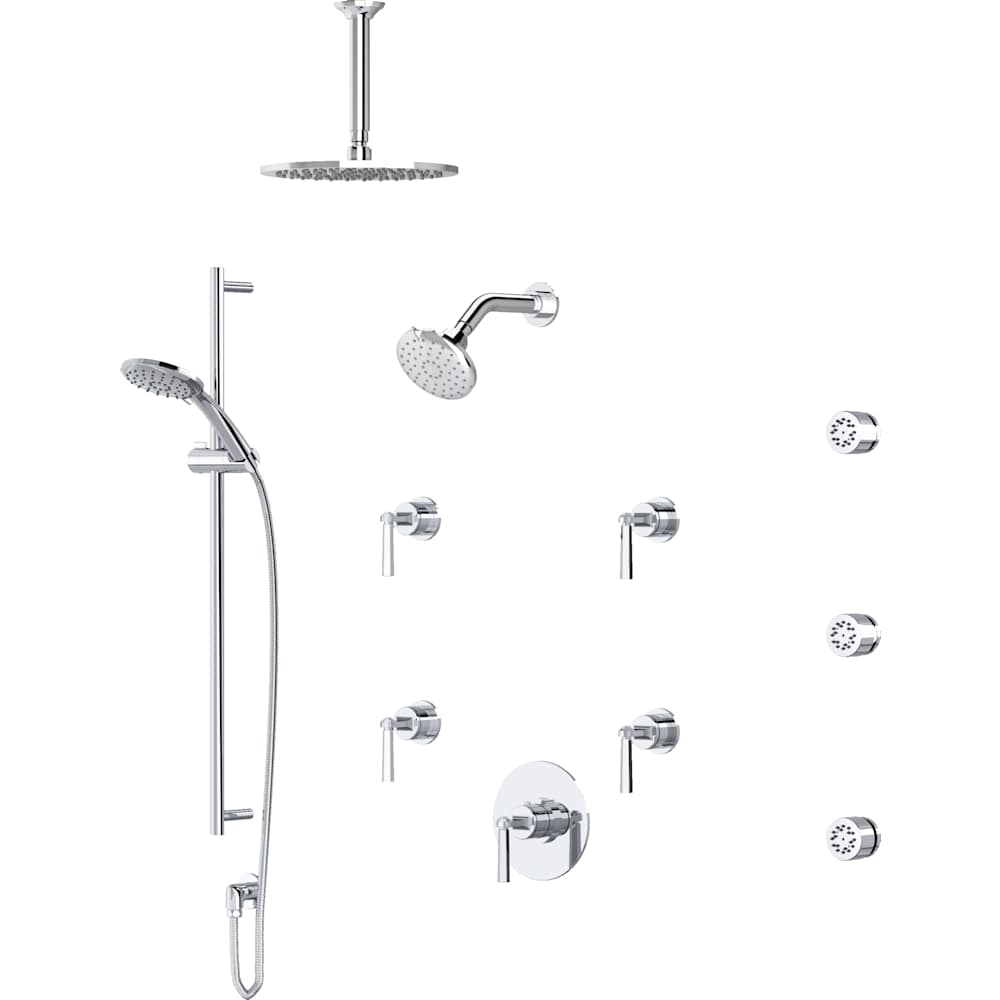 Modelle Thermostatic Shower System with Shower Head, Hand Shower, Slide Bar, Bodysprays, Shower Arm, Hose, and Valve Trim