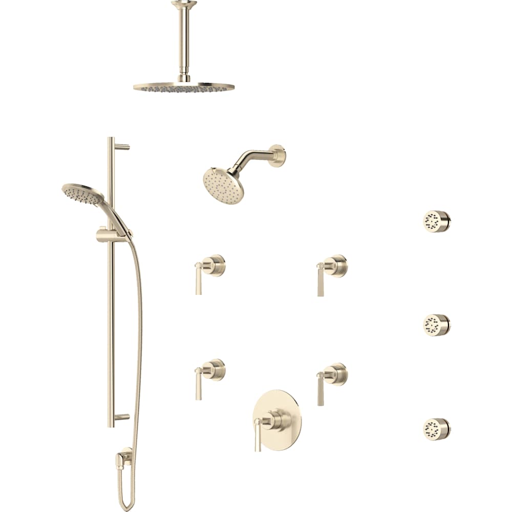 Modelle Thermostatic Shower System with Shower Head, Hand Shower, Slide Bar, Bodysprays, Shower Arm, Hose, and Valve Trim