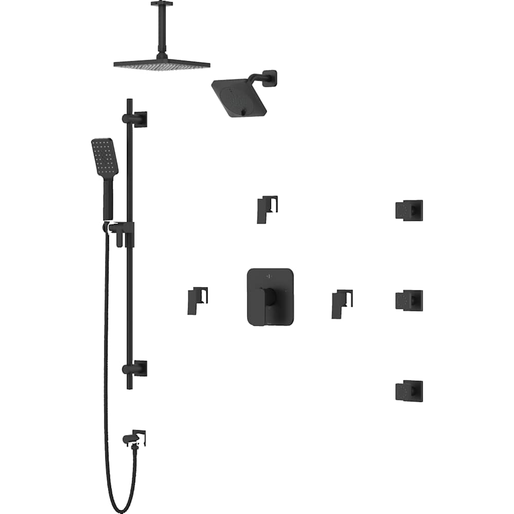 Equinox Thermostatic Shower System with Shower Head, Hand Shower, Slide Bar, Bodysprays, Shower Arm, Hose, and Valve Trim