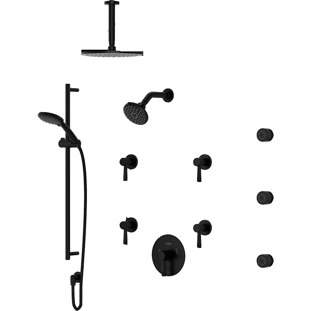 Amahle Thermostatic Shower System with Shower Head, Hand Shower, Slide Bar, Bodysprays, Shower Arm, Hose, and Valve Trim