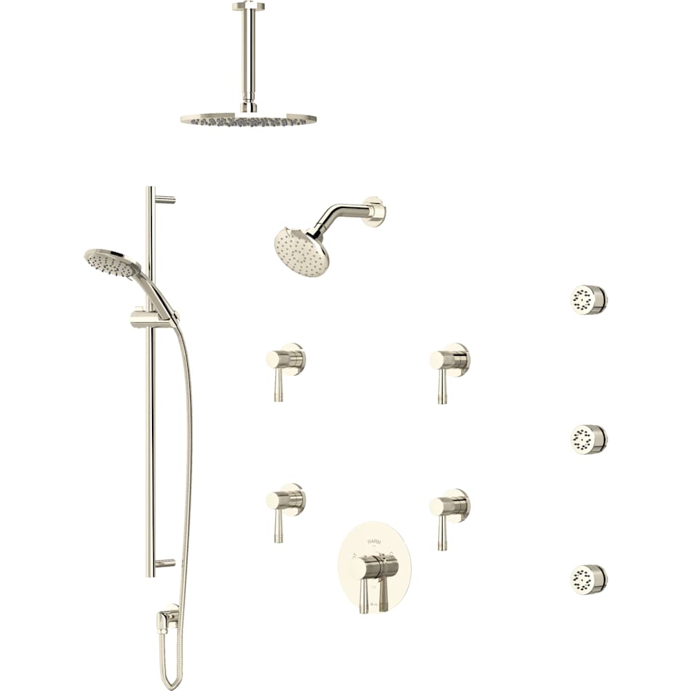 Amahle Thermostatic Shower System with Shower Head, Hand Shower, Slide Bar, Bodysprays, Shower Arm, Hose, and Valve Trim