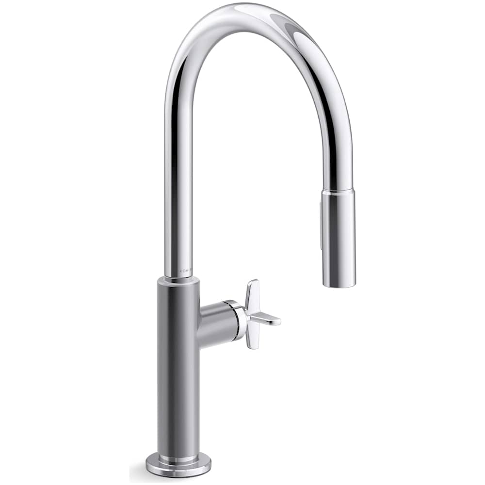Billet 1.5 GPM Single Hole Pull Down Kitchen Faucet with Single Cross Handle