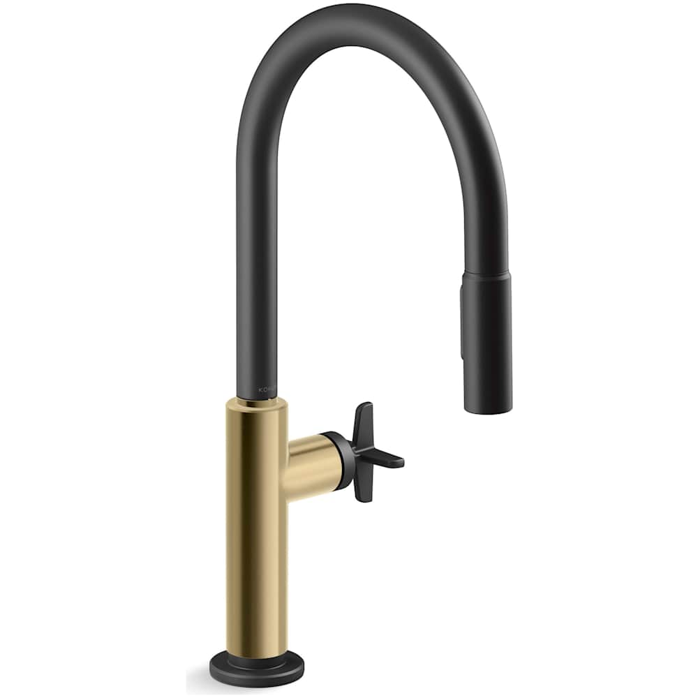Billet 1.5 GPM Single Hole Pull Down Kitchen Faucet with Single Cross Handle