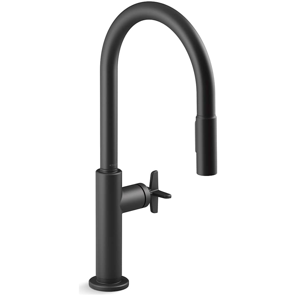 Billet 1.5 GPM Single Hole Pull Down Kitchen Faucet with Single Cross Handle
