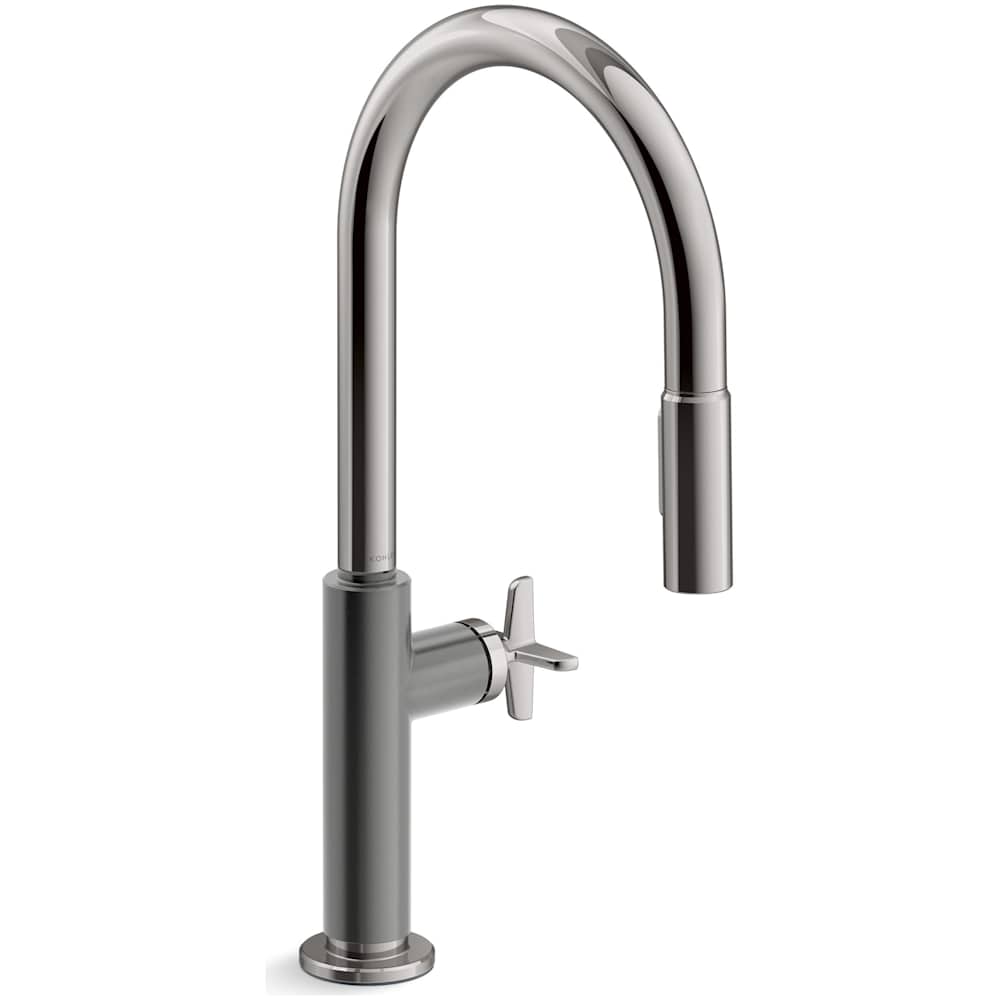 Billet 1.5 GPM Single Hole Pull Down Kitchen Faucet with Single Cross Handle