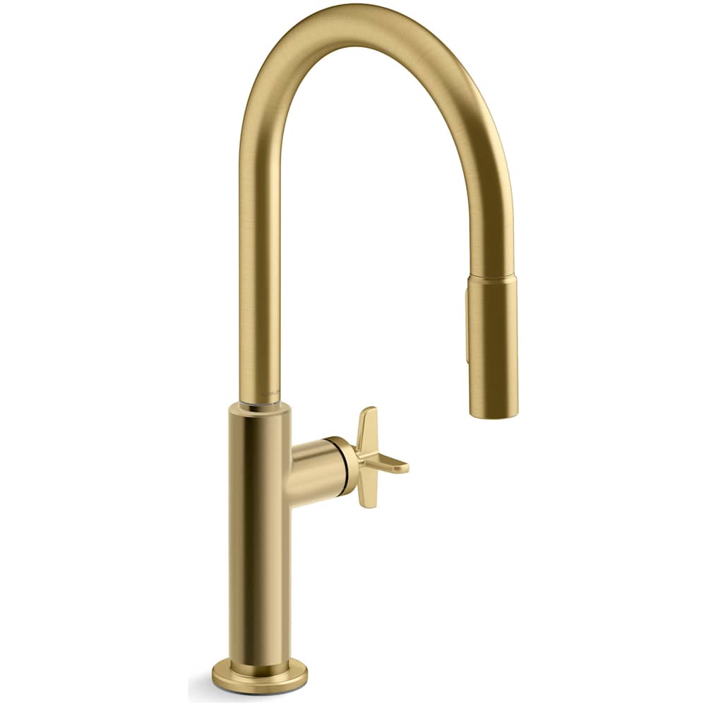 Billet 1.5 GPM Single Hole Pull Down Kitchen Faucet with Single Cross Handle