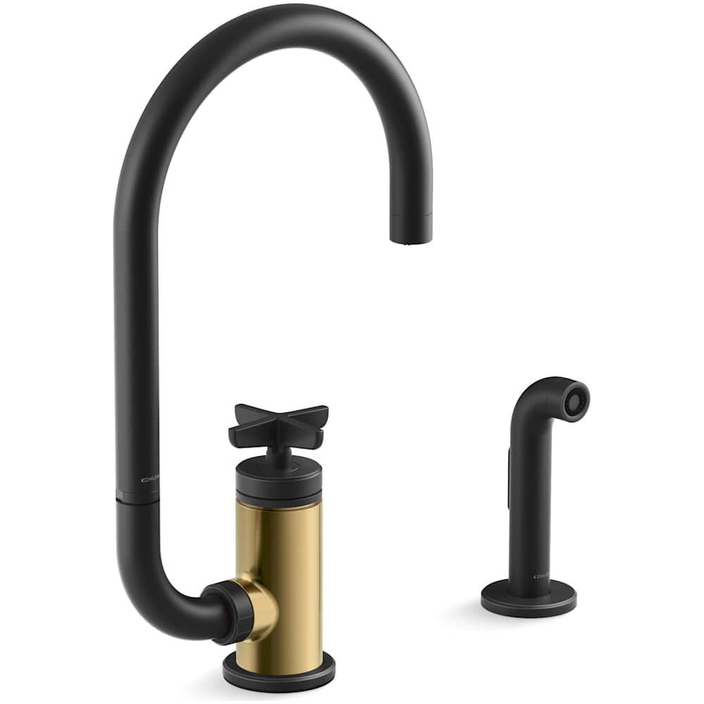 Billet 1.5 GPM Single Hole Kitchen Faucet - Includes Side Spray and Single Cross Handle