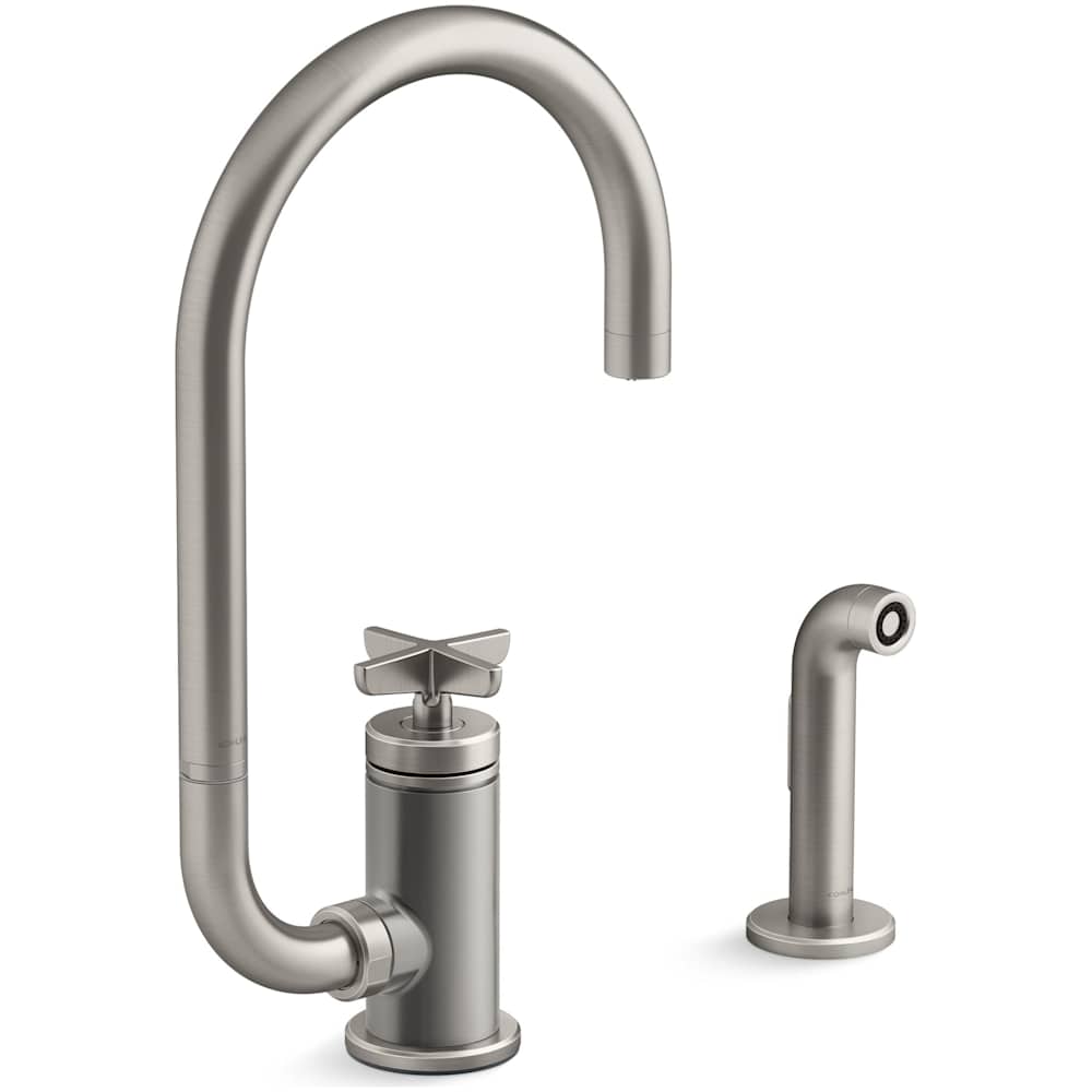 Billet 1.5 GPM Single Hole Kitchen Faucet - Includes Side Spray and Single Cross Handle