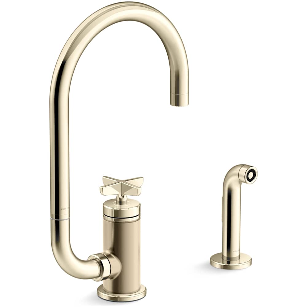 Billet 1.5 GPM Single Hole Kitchen Faucet - Includes Side Spray and Single Cross Handle