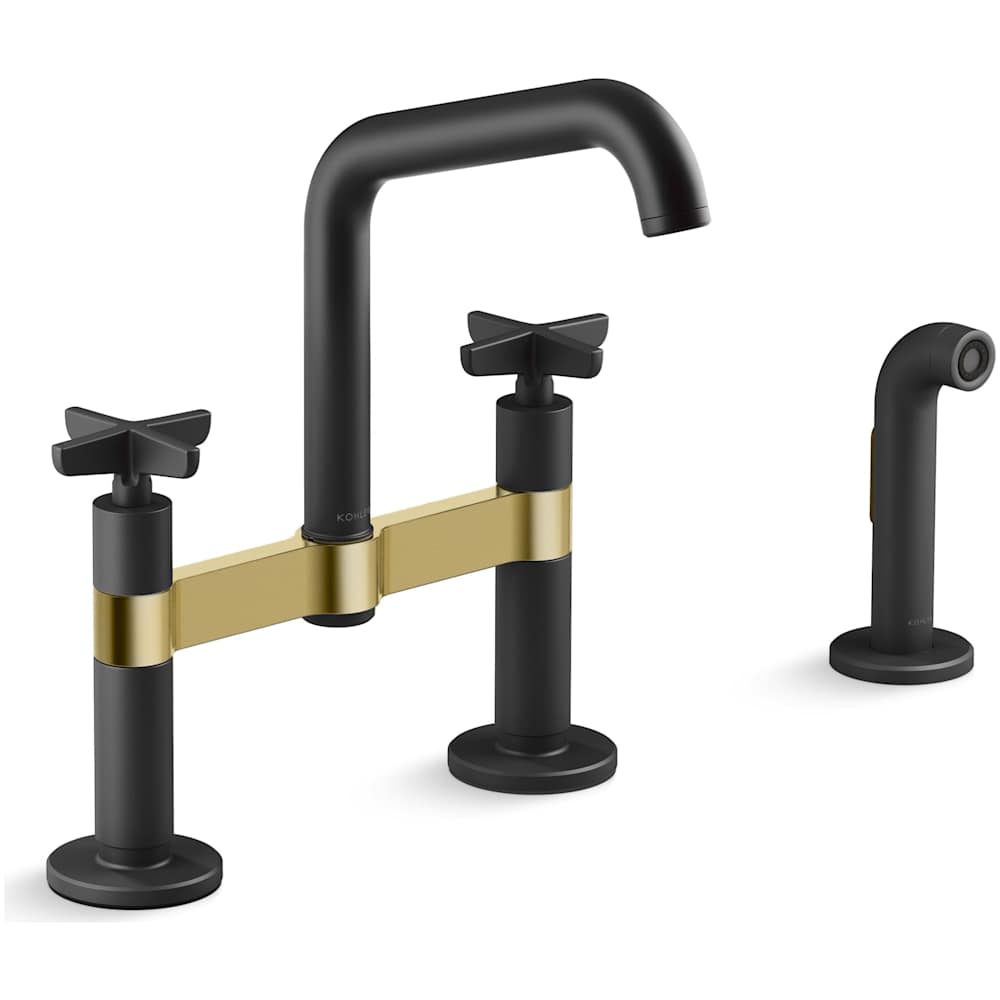 Billet 1.5 GPM Widespread Bridge Kitchen Faucet - Includes Side Spray and Dual Cross Handles