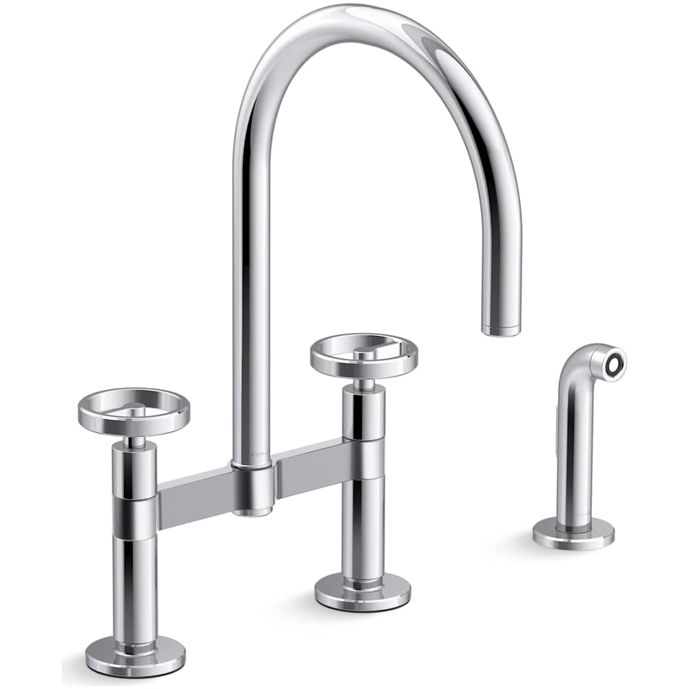 Billet 1.5 GPM Widespread Bridge Kitchen Faucet - Includes Side Spray and Dual Wheel Handles