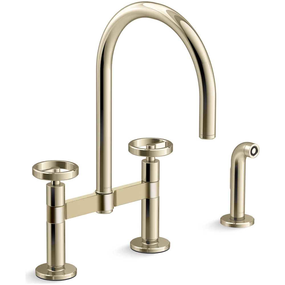 Billet 1.5 GPM Widespread Bridge Kitchen Faucet - Includes Side Spray and Dual Wheel Handles