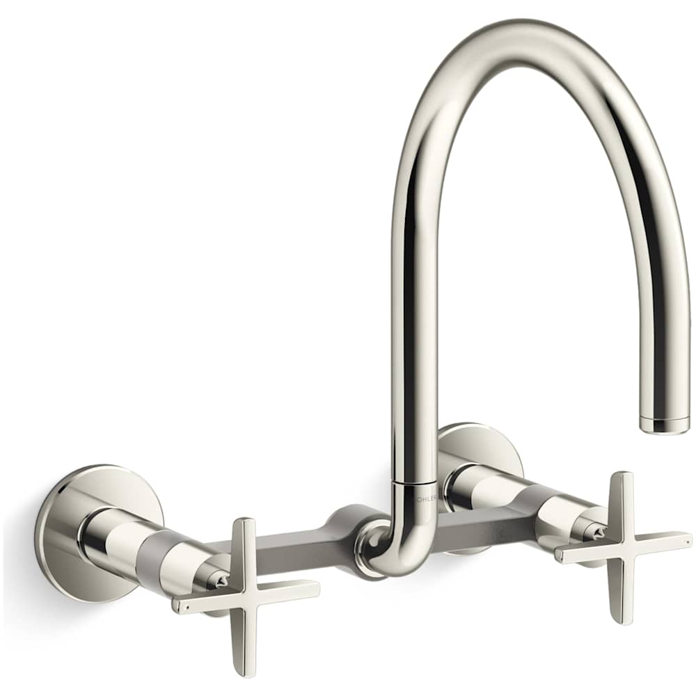 Billet 1.5 GPM Wall Mounted Widespread Bridge Kitchen Faucet with Dual Cross Handles