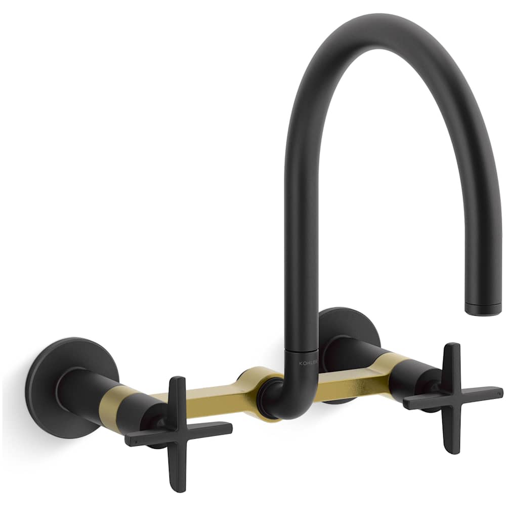 Billet 1.5 GPM Wall Mounted Widespread Bridge Kitchen Faucet with Dual Cross Handles