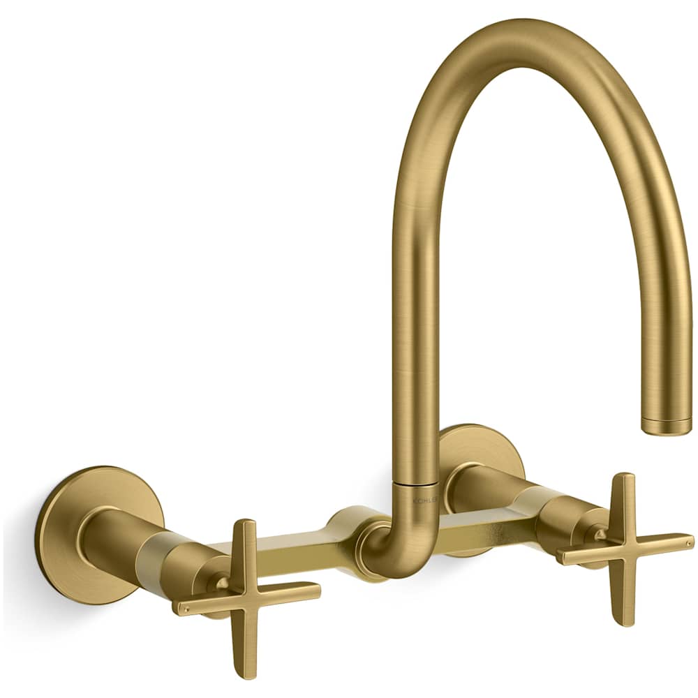 Billet 1.5 GPM Wall Mounted Widespread Bridge Kitchen Faucet with Dual Cross Handles
