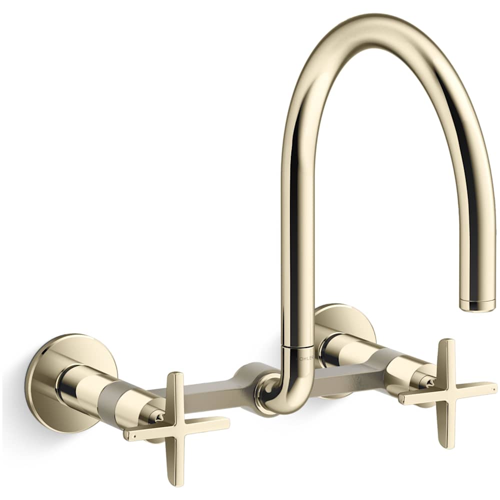 Billet 1.5 GPM Wall Mounted Widespread Bridge Kitchen Faucet with Dual Cross Handles