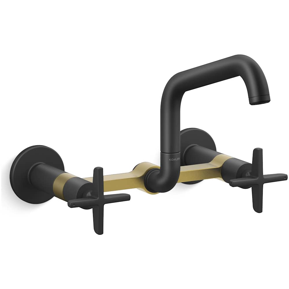 Billet 1.5 GPM Wall Mounted Widespread Bridge Kitchen Faucet with Dual Cross Handles