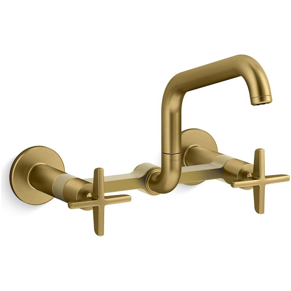 Billet 1.5 GPM Wall Mounted Widespread Bridge Kitchen Faucet with Dual Cross Handles