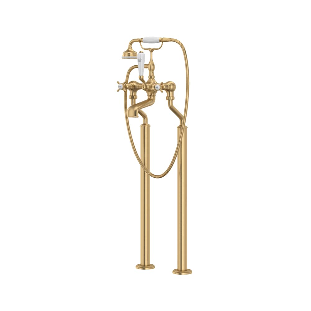 Edwardian Floor Mounted Tub Filler with Built-In Diverter - Includes Hand Shower