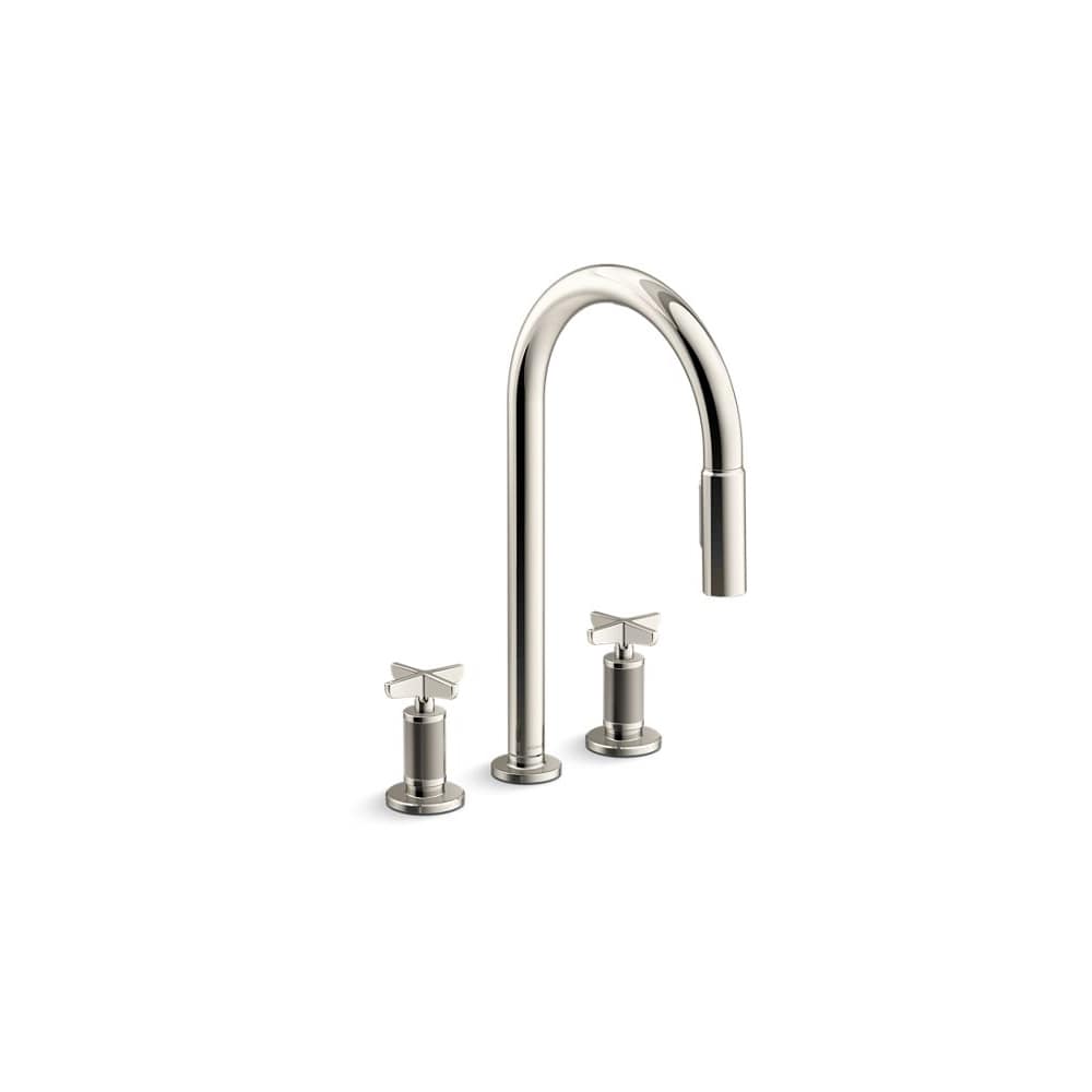 Billet 1.5 GPM Widespread Pull Down Kitchen Faucet with Cross Handles - Includes Escutcheon