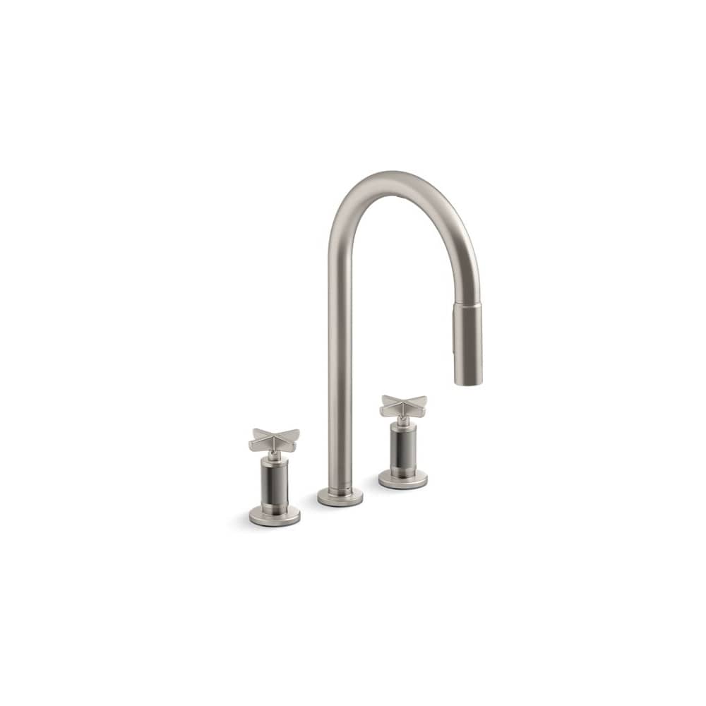 Billet 1.5 GPM Widespread Pull Down Kitchen Faucet with Cross Handles - Includes Escutcheon