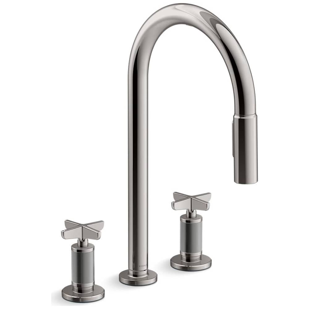Billet 1.5 GPM Widespread Pull Down Kitchen Faucet with Cross Handles - Includes Escutcheon