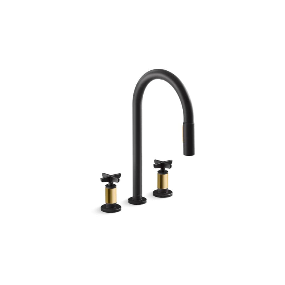 Billet 1.5 GPM Widespread Pull Down Kitchen Faucet with Cross Handles - Includes Escutcheon