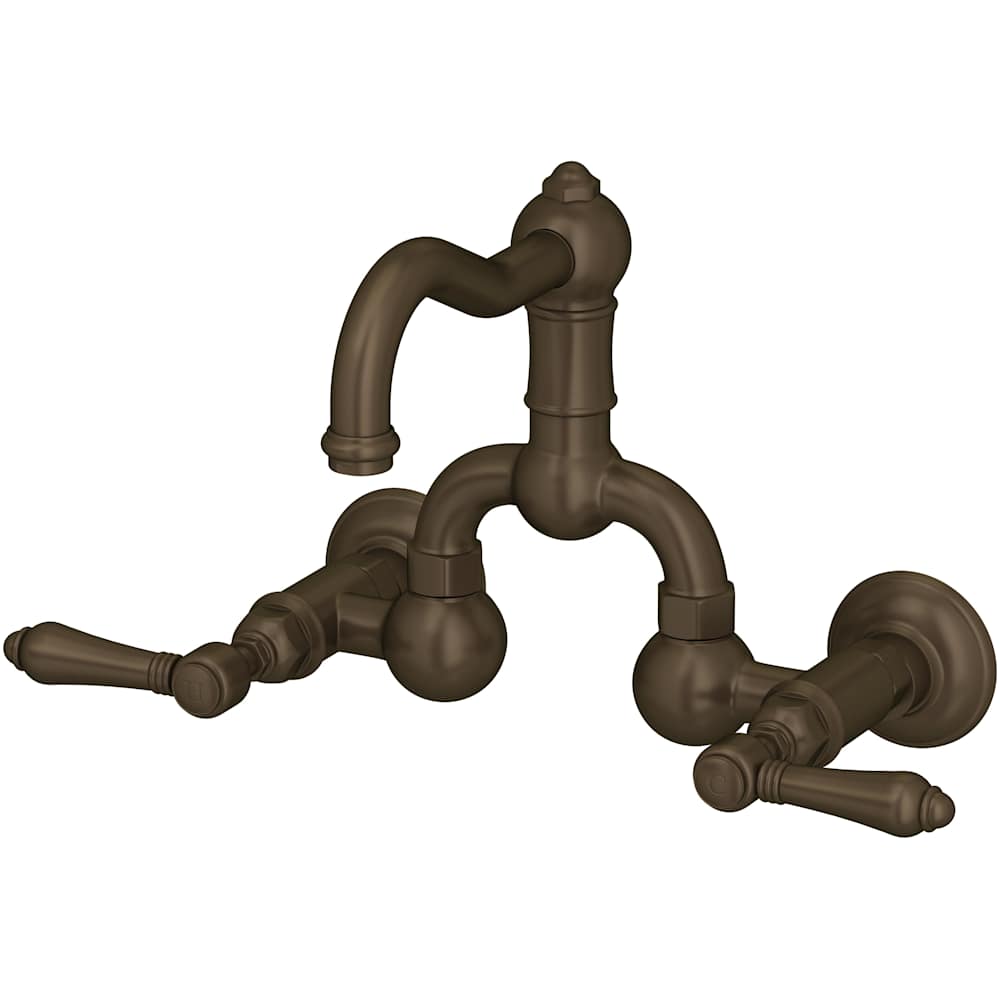 Acqui 1.2 GPM Wall Mounted Widespread Bridge Bathroom Faucet with Pop-Up Drain Assembly and Metal Lever Handles