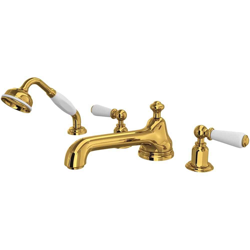 Edwardian Deck Mounted Roman Tub Filler with Built-In Diverter - Includes Hand Shower